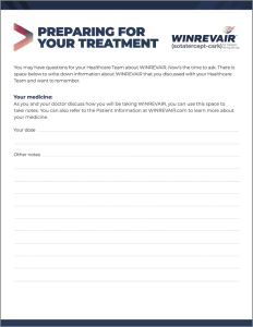 Downloadable "Preparing for Your Treatment" Worksheet for WINREVAIR™ (sotatercept-csrk)